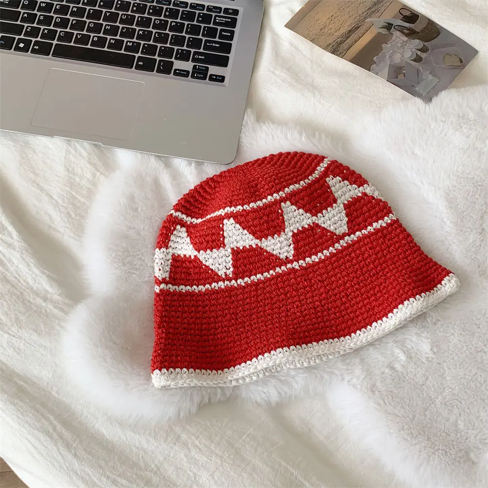 Sweet Handmade Crochet Hat, Small Triangle Knitted Fisherman Hat, Temperament Sun Visor Hat, Bucket Hat