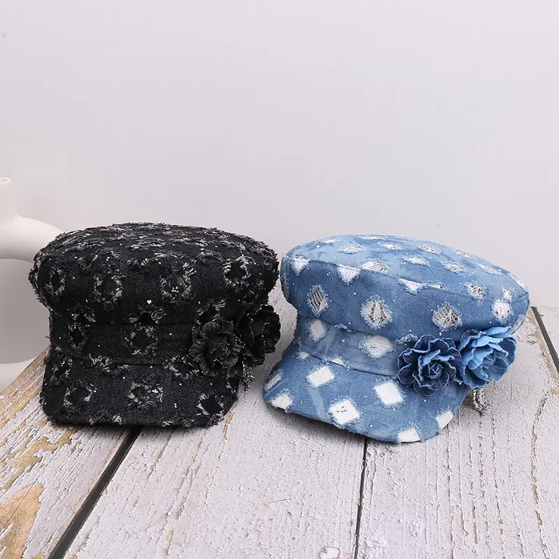 Retro Ripped Denim Flat Top Hat Children's Korean Version Beggar Style Sun Hat Street Hip-hop Sun Hat