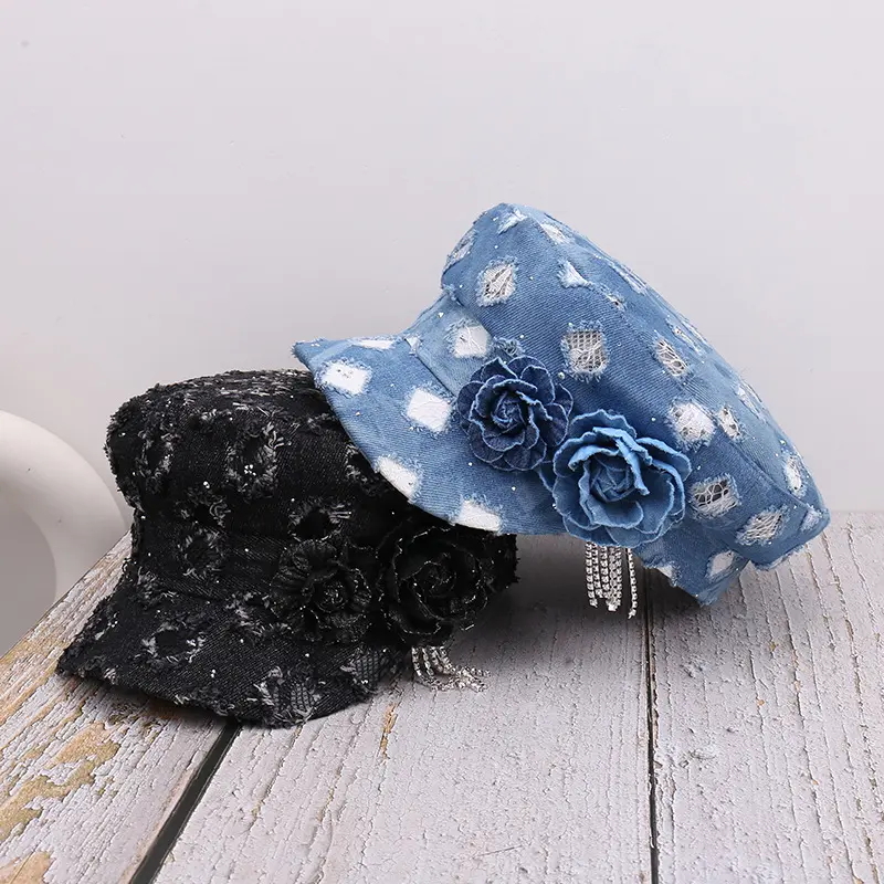 Retro Ripped Denim Flat Top Hat Children's Korean Version Beggar Style Sun Hat Street Hip-hop Sun Hat