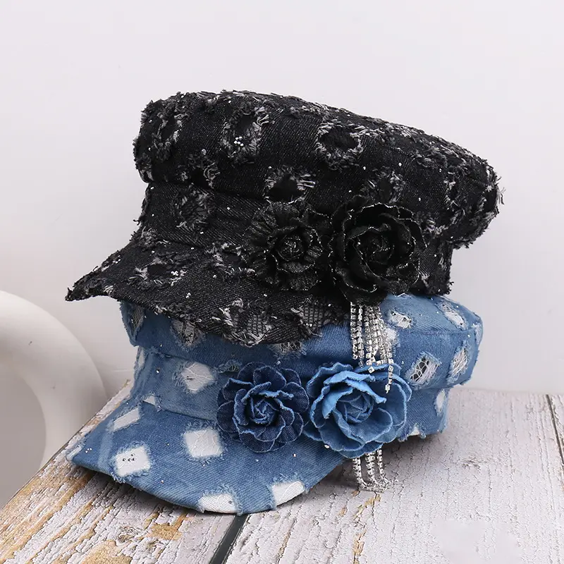 Retro Ripped Denim Flat Top Hat Children's Korean Version Beggar Style Sun Hat Street Hip-hop Sun Hat