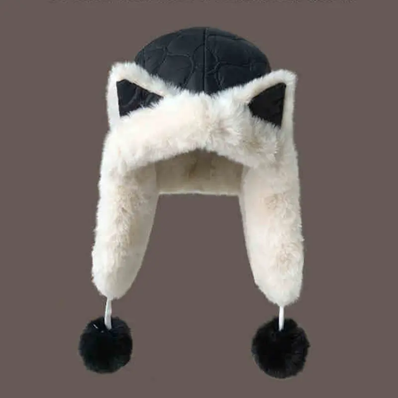 Korean Version Of Ear Plush Hat For Women In Winter, Cute Thick And Plush, Warm, Cycling, Anti Cold, Ear Protection Lei Feng Hat