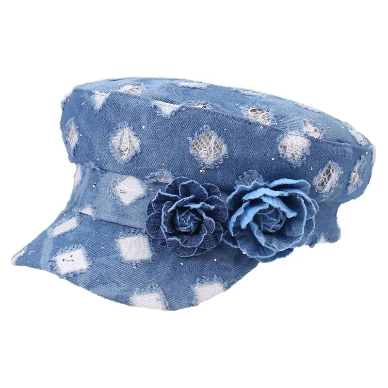 Retro Ripped Denim Flat Top Hat Children's Korean Version Beggar Style Sun Hat Street Hip-hop Sun Hat