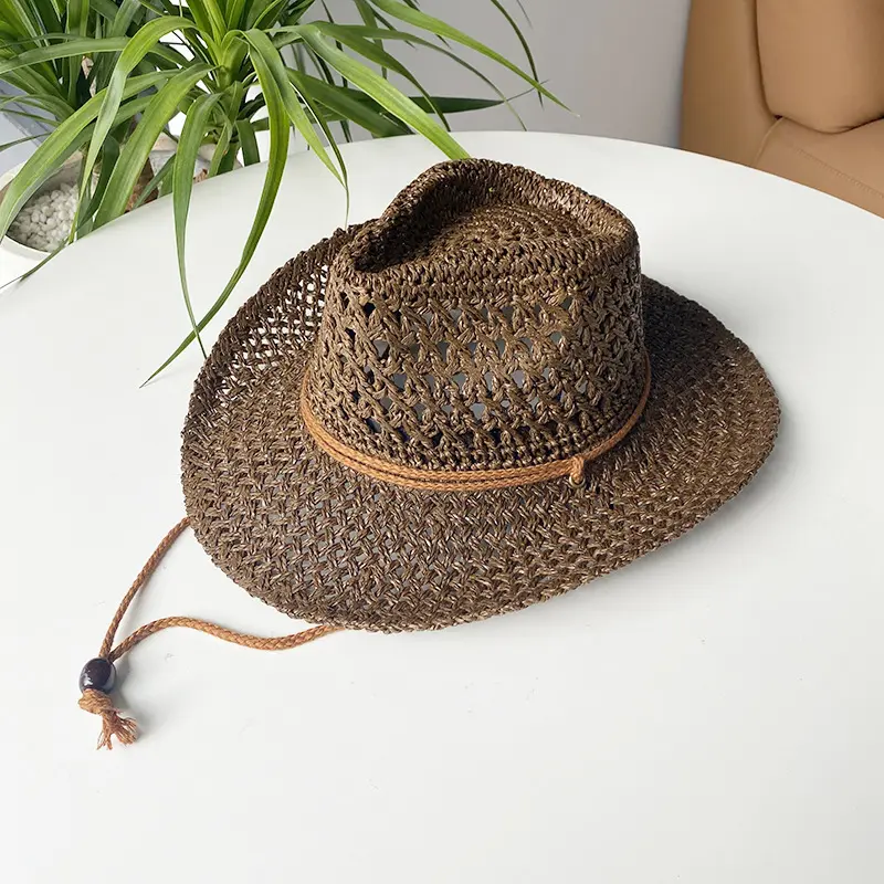 Straw Hat Men's Western Cowboy Straw Weaving Hat Women's Mountaineering Camping Leisure Versatile Outdoor Sunshade Hat