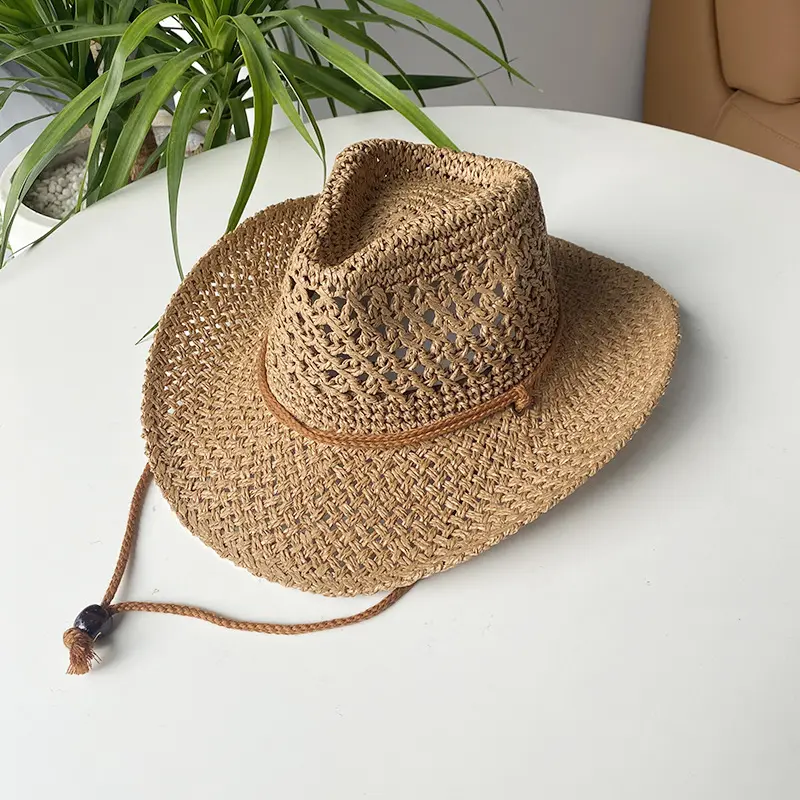 Straw Hat Men's Western Cowboy Straw Weaving Hat Women's Mountaineering Camping Leisure Versatile Outdoor Sunshade Hat