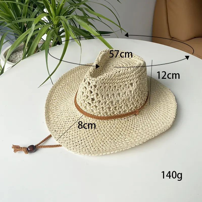 Straw Hat Men's Western Cowboy Straw Weaving Hat Women's Mountaineering Camping Leisure Versatile Outdoor Sunshade Hat