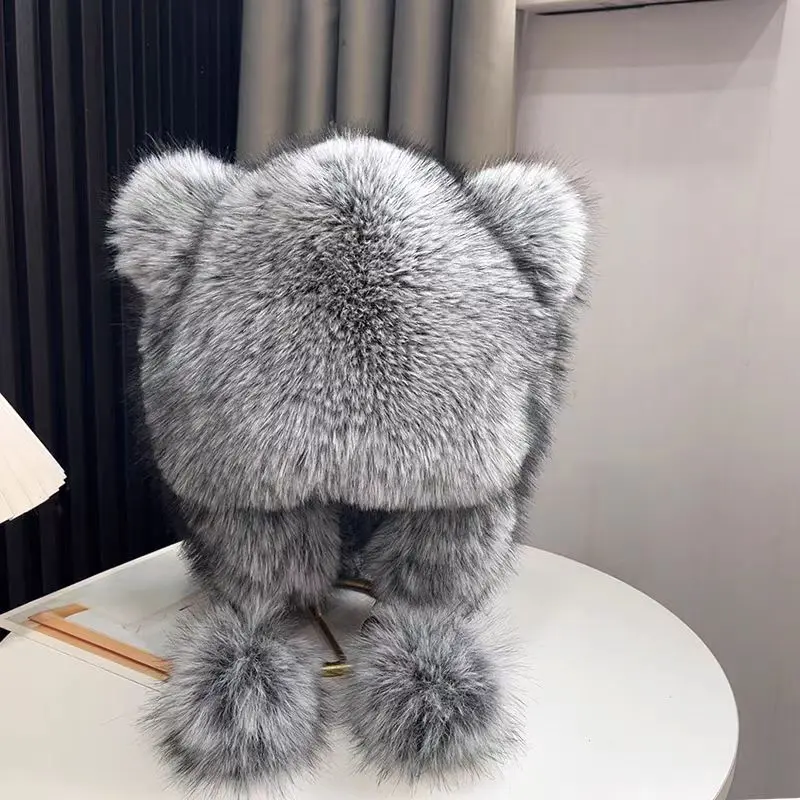 Thickened Cute Ear Protection Hat for Women in Autumn and Winter, Cold proof and Warm Baotou Hat, Cat Ear Woolen Hat