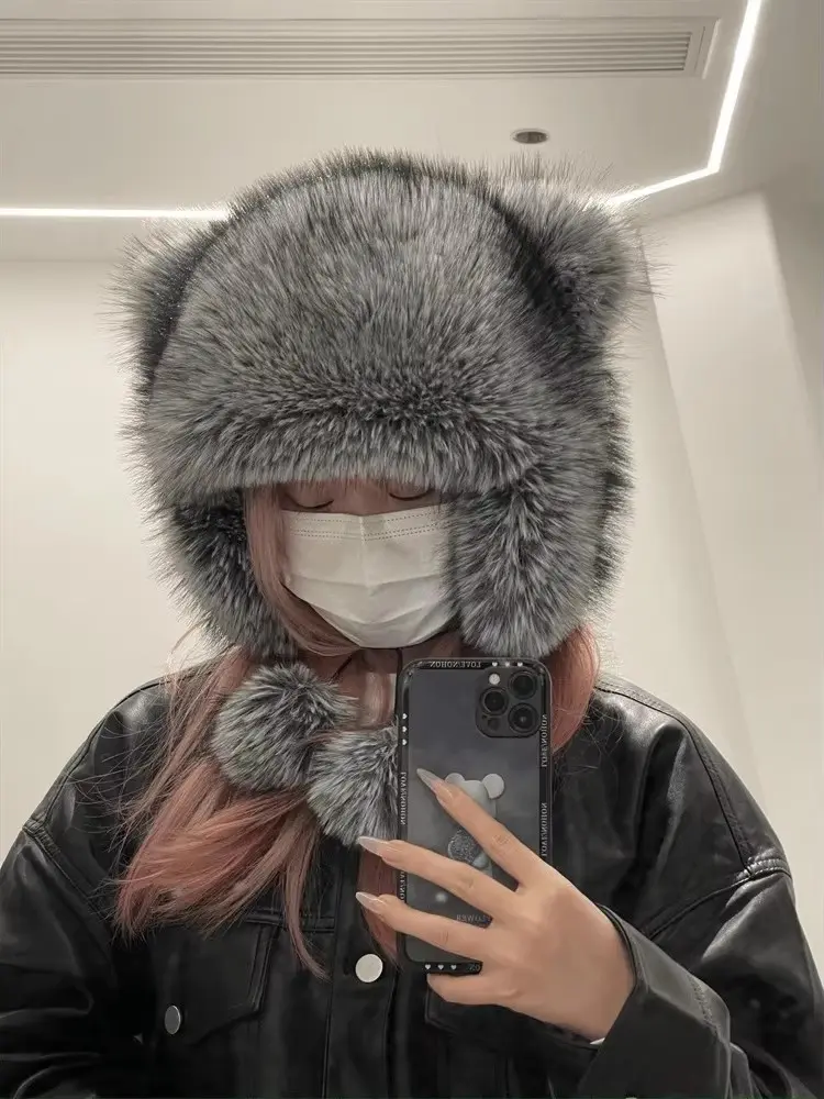 Thickened Cute Ear Protection Hat for Women in Autumn and Winter, Cold proof and Warm Baotou Hat, Cat Ear Woolen Hat