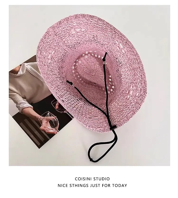 Retro Colored Ball Grass Hat for Women in Summer, Breathable and Sun Resistant Jazz Hat, Sweet and Versatile Vacation Top Hat