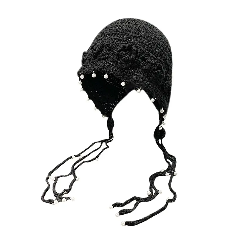 Hand Woven Three-dimensional Flower Toe Cap for Women in Spring and Summer, Pearl Tassel Hollow Breathable Pullover Cap