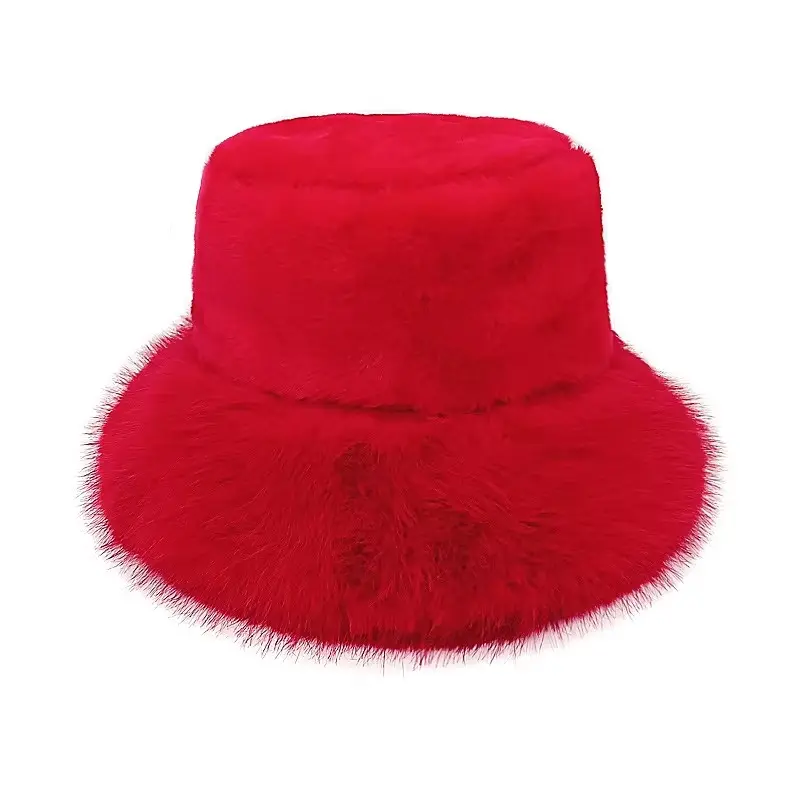 Korean Imitation Mink Fur Basin Hat for Women's Winter Versatile Warm Plush Fur Fisherman Hat