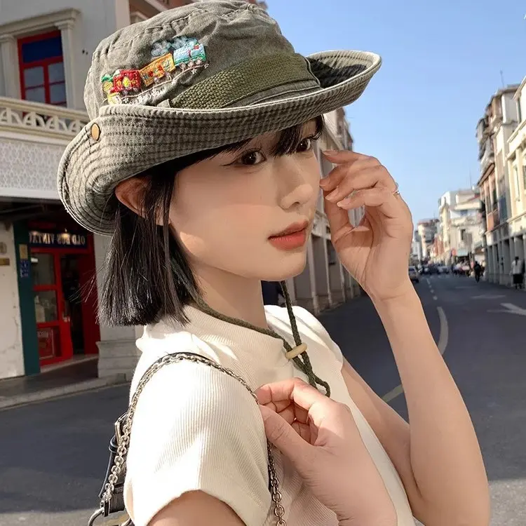 2025 Summer Men's Panama Hat Women Beach Sun Protection Bucket Hat Retro Letter Embroidered Bob Fisherman Hats Visor Fishing Cap