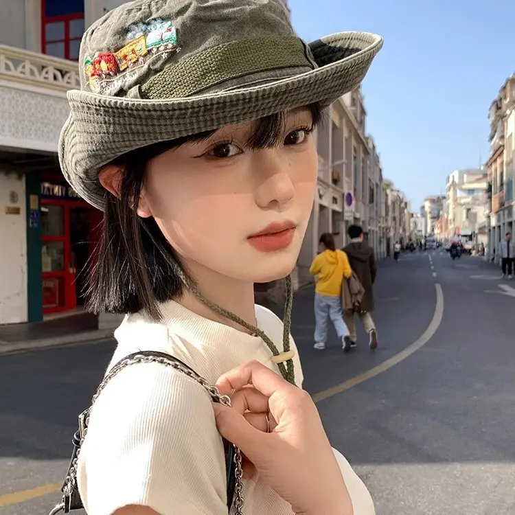 2025 Summer Men's Panama Hat Women Beach Sun Protection Bucket Hat Retro Letter Embroidered Bob Fisherman Hats Visor Fishing Cap