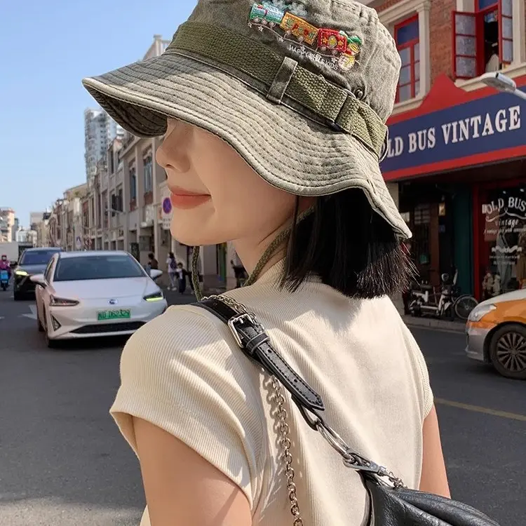 2025 Summer Men's Panama Hat Women Beach Sun Protection Bucket Hat Retro Letter Embroidered Bob Fisherman Hats Visor Fishing Cap