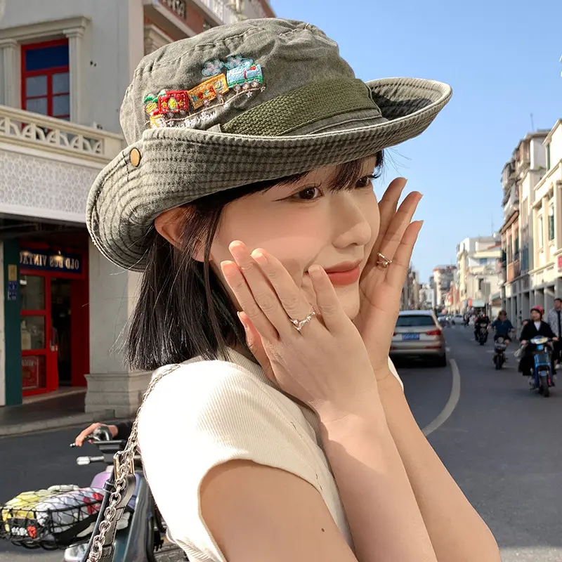 2025 Summer Men's Panama Hat Women Beach Sun Protection Bucket Hat Retro Letter Embroidered Bob Fisherman Hats Visor Fishing Cap