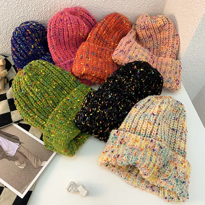 Coarse Knitted Woolen Hat for Women, Warm and Loose in Autumn and Winter, Versatile and Pile Up Hat
