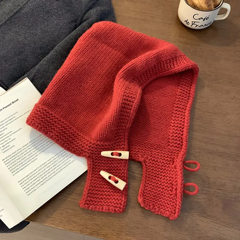 Korean New Fried Dough Twists Cow Horn Buckle Balaclava Hat Women's Winter Versatile Scarf Knitted Hat Ear Protection