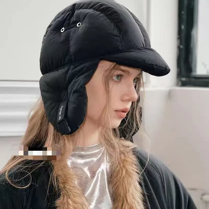 Winter Thick Warm Ear Protection Down Lei Feng Hat, Niche Korean Retro Cold Proof Outdoor Skiing and Cycling Flying Hat