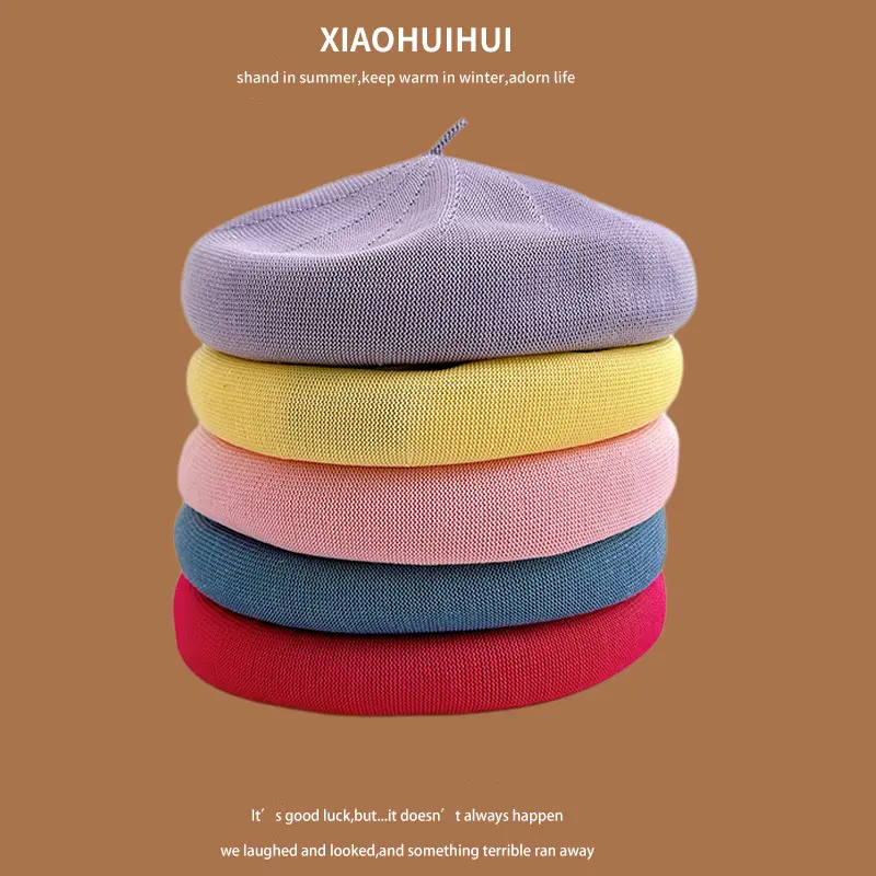 Summer Thin Breathable Cotton Yarn Beret For Girls, Versatile Korean Version, Solid Color Artist Hat, Fresh And Artistic Bud Hat