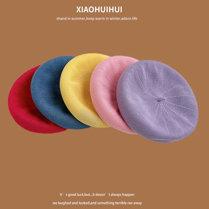 Summer Thin Breathable Cotton Yarn Beret For Girls, Versatile Korean Version, Solid Color Artist Hat, Fresh And Artistic Bud Hat