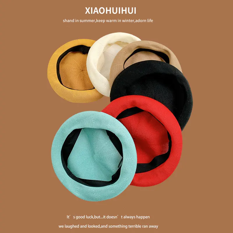 Summer Thin Breathable Cotton Yarn Beret For Girls, Versatile Korean Version, Solid Color Artist Hat, Fresh And Artistic Bud Hat