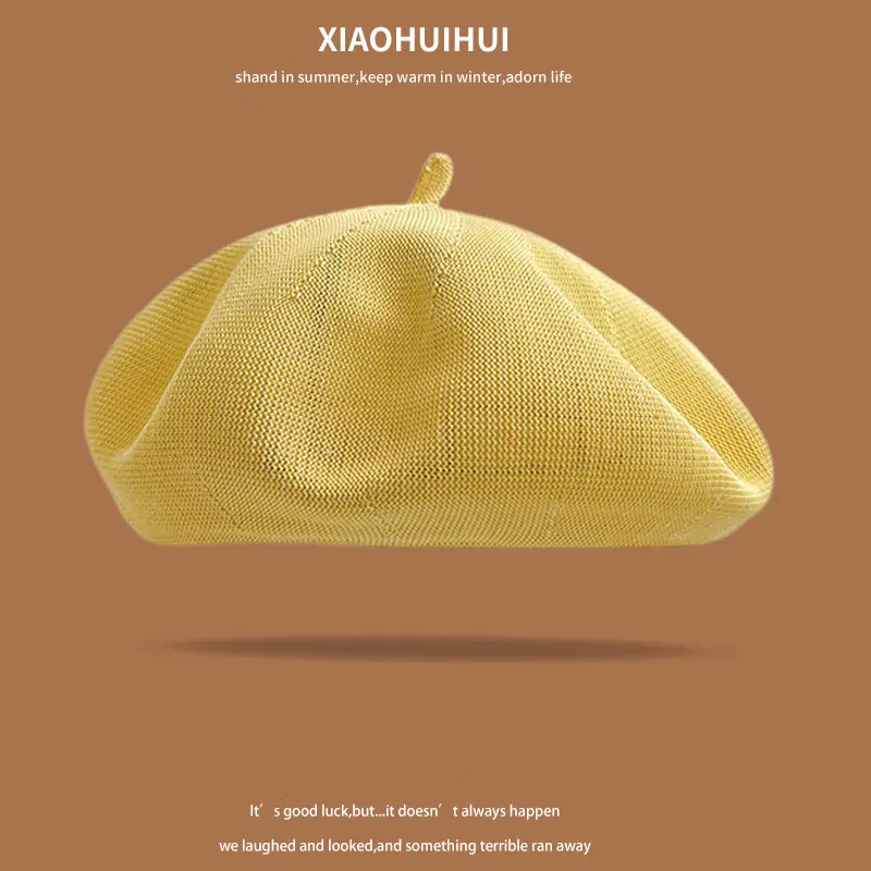 Summer Thin Breathable Cotton Yarn Beret For Girls, Versatile Korean Version, Solid Color Artist Hat, Fresh And Artistic Bud Hat