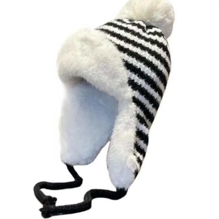 Winter Outdoor Cold proof Cycling Hat Versatile Warm Wool Hat Thick Ear Protection Striped Windproof Lei Feng Hat