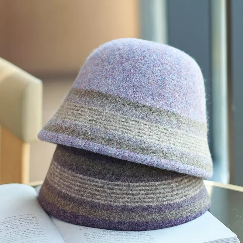 100% Wool Hat with High-end Feel, Women's Autumn and Winter Fashion Versatile Bucket Hat, Warm Basin Hat, British Top Hat