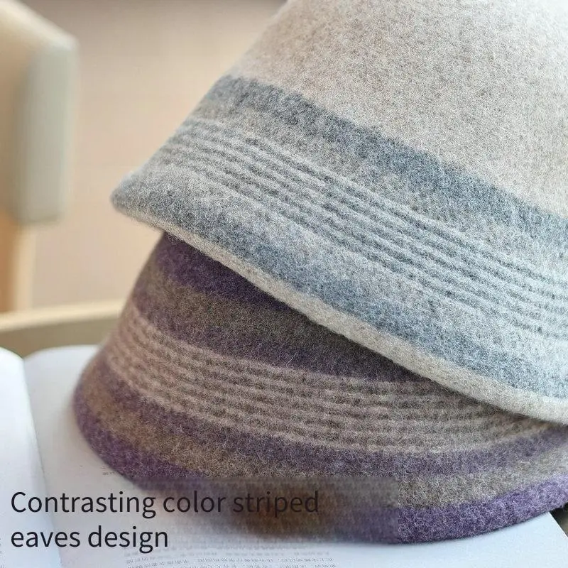 100% Wool Hat with High-end Feel, Women's Autumn and Winter Fashion Versatile Bucket Hat, Warm Basin Hat, British Top Hat