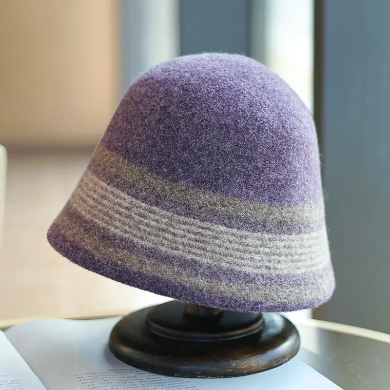 100% Wool Hat with High-end Feel, Women's Autumn and Winter Fashion Versatile Bucket Hat, Warm Basin Hat, British Top Hat