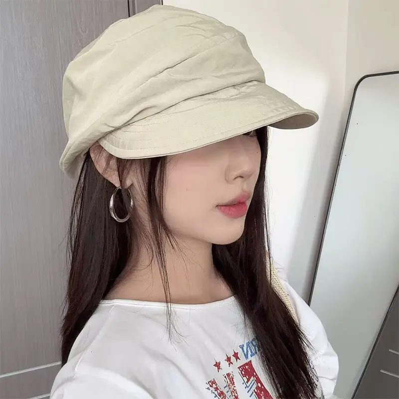 Japanese Retro Lightweight Breathable Pleated Duckbill Hat for Children's Summer Versatile Artist Hat Octagonal Hat for Men