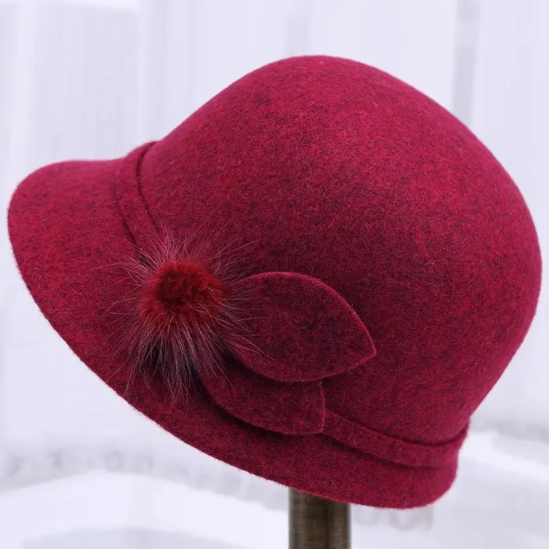 Fisherman's Hat Children Autumn and Winter Wool Wool Elegant Flower Warm Basin Hat Casual Versatile Retro Top Hat