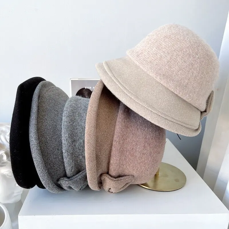 Women's Casual Tweed Hat Autumn Fedoras Hat Girl French Artist Warm Soft Wool Winter Beanie Hat Cap Vintage Elegant Lady