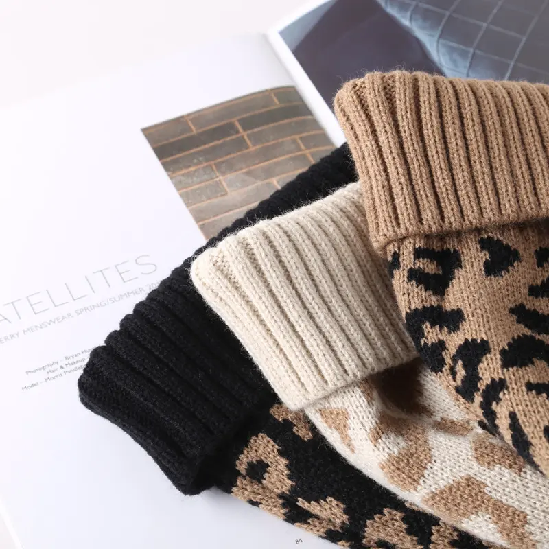Leopard Knitted Hats For Men Women Autumn Winter Beanie Hats Outdoor Winter Hat Thicken Warm Caps Boy Girls Trendy Pom Pom Hat