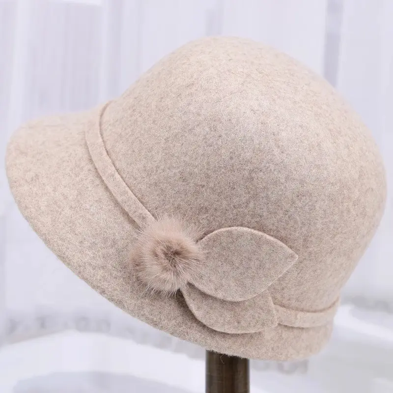 Fisherman's Hat Children Autumn and Winter Wool Wool Elegant Flower Warm Basin Hat Casual Versatile Retro Top Hat