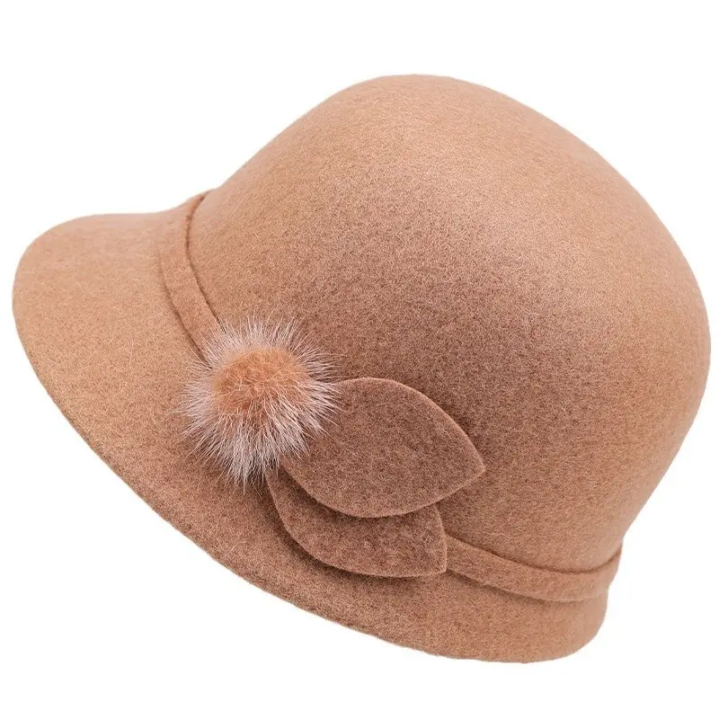 Fisherman's Hat Children Autumn and Winter Wool Wool Elegant Flower Warm Basin Hat Casual Versatile Retro Top Hat