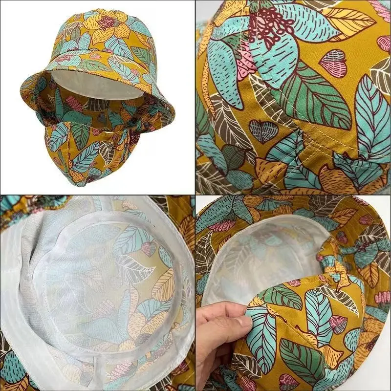 Summer floral hat, sun protection and sunshade mask, integrated sun hat, face covering and UV protection fisherman hat