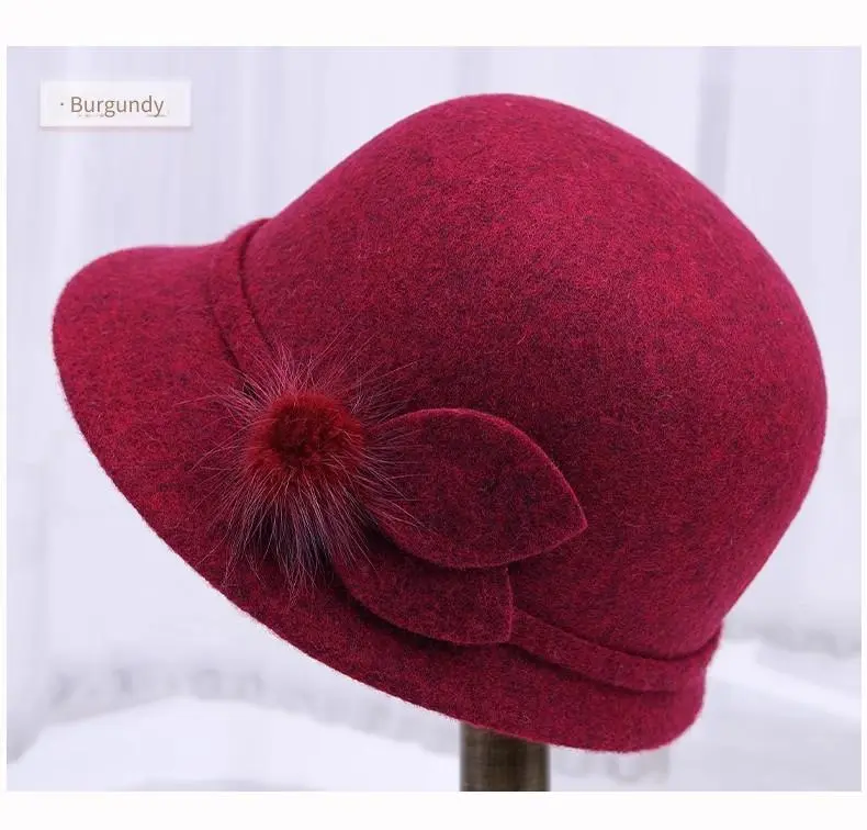 Fisherman's Hat Children Autumn and Winter Wool Wool Elegant Flower Warm Basin Hat Casual Versatile Retro Top Hat
