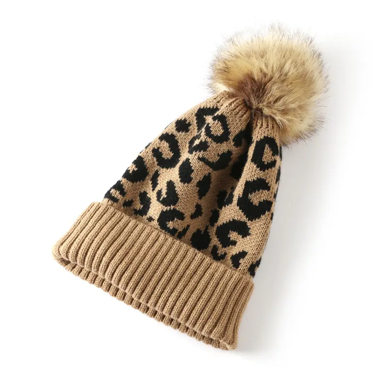 Leopard Knitted Hats For Men Women Autumn Winter Beanie Hats Outdoor Winter Hat Thicken Warm Caps Boy Girls Trendy Pom Pom Hat