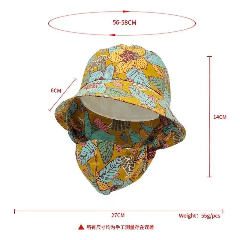 Summer floral hat, sun protection and sunshade mask, integrated sun hat, face covering and UV protection fisherman hat