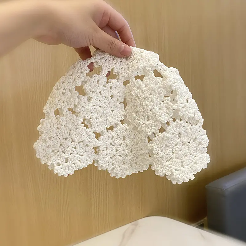 Breathable Hollowed Out Knitted Hat Flowers Lace Beret Cap Fashion Casual Skullies Hat for Women