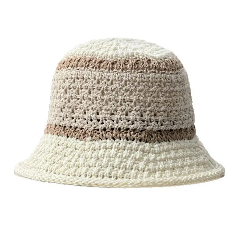 New Color Blocked Grass Woven Hollow Bucket hat For Summer Travel, Sun Protection And Sunshade Hat, Fashionable Fisherman Hat
