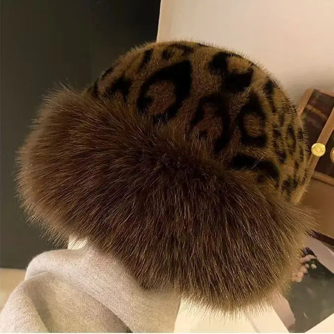 2025 New Leopard Print Plush Hat for Children, Autumn and Winter Retro Thick Warm Fisherman Hat, High-end Mongolian Hat