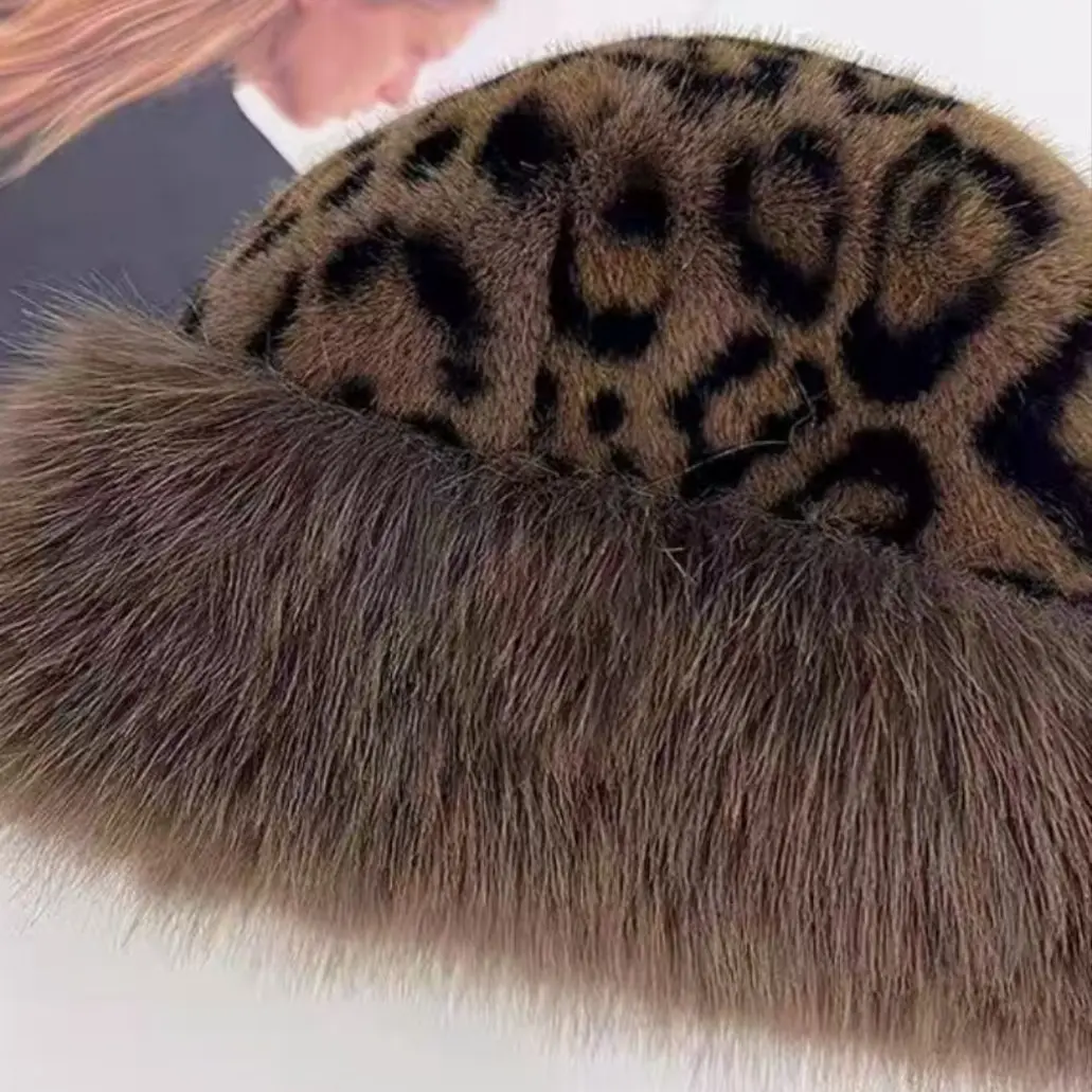 2025 New Leopard Print Plush Hat for Children, Autumn and Winter Retro Thick Warm Fisherman Hat, High-end Mongolian Hat