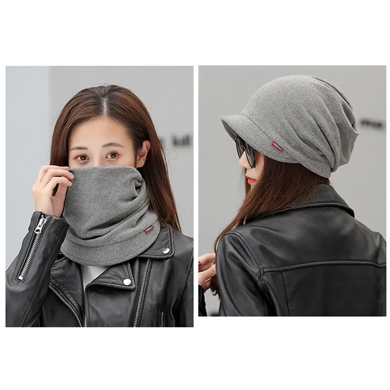 Warm Winter Hat And Scarf Dual Purpose, Fashionable Soft Beanie Hat With Brim Knitted Hat, Women's Pullover Hat Cap