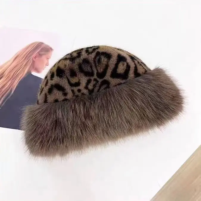 2025 New Leopard Print Plush Hat for Children, Autumn and Winter Retro Thick Warm Fisherman Hat, High-end Mongolian Hat
