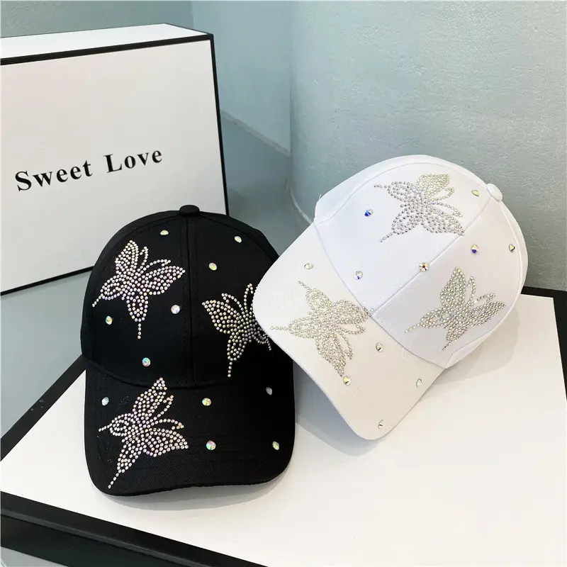 Fashion Designer Hat Butterfly Crystal Women Hats Baseball Cap Gorras Kpop Sunhat Visors Outdoor Chapeu Feminino Hip Hop Hat