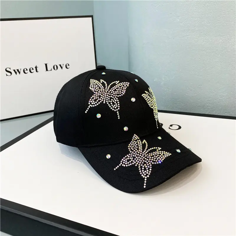 Fashion Designer Hat Butterfly Crystal Women Hats Baseball Cap Gorras Kpop Sunhat Visors Outdoor Chapeu Feminino Hip Hop Hat