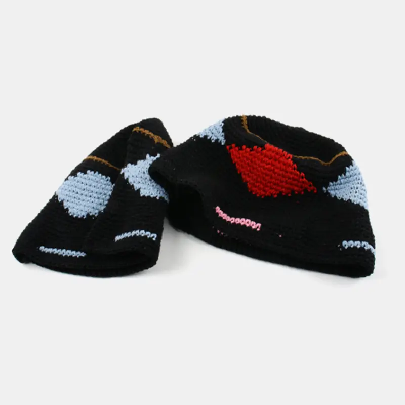 Knitted Mix-color Bucket Hats For Women Spring Summer Travel Sunshade Hat Female Crochet Fishermen Cap Outdoor Basin Cap Gorros