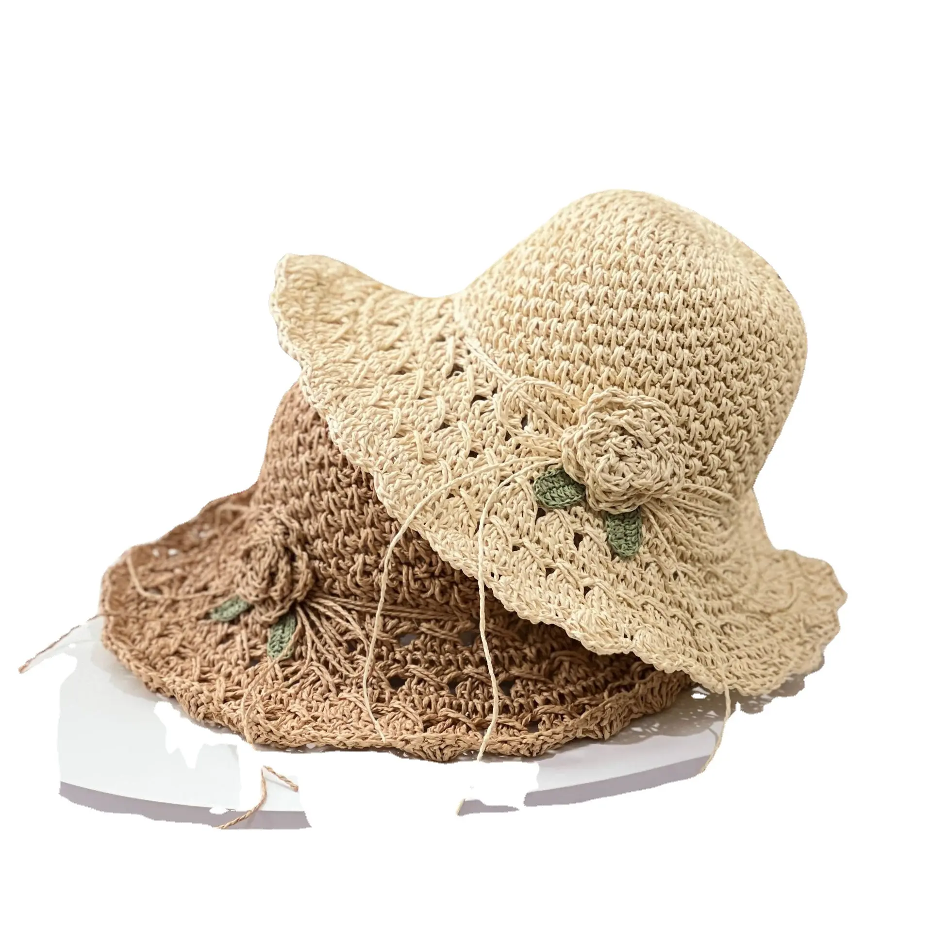 New Beach Hat Handwoven Summer Straw Hat Women's Sunshade Flower Fashion UV Protection Sun Hat