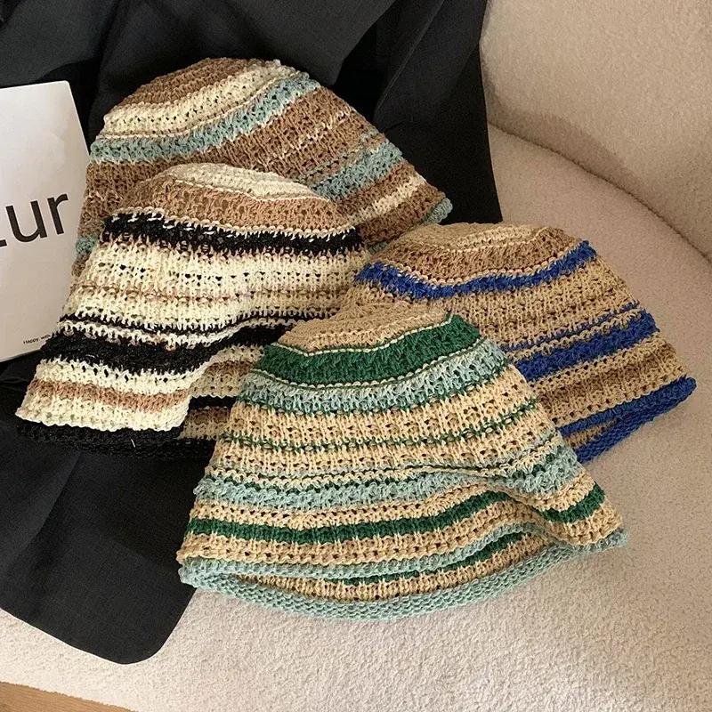 Color Woven Bucket Hats for Women Summer Japanese Show Face Small Versatile Vacation Sunshade Sun Protection Beach Sun Caps